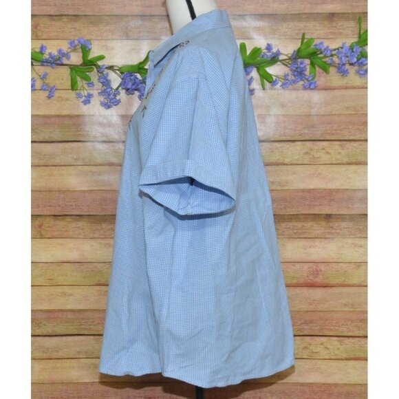 Maggie & Max Women's Blue Gingham Floral Embroidered Button Front Top 2X Granny - Picture 5 of 9